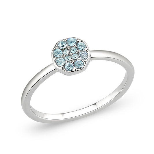 LO4764 - Rhodium Brass Ring with Top Grade Crystal in SeaBlue Alamode