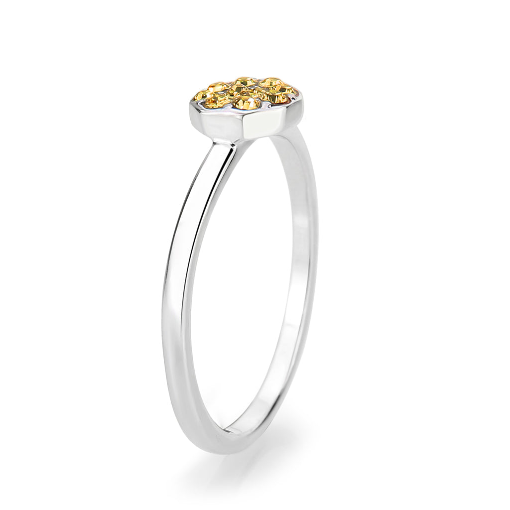 LO4770 - Rhodium Brass Ring with Top Grade Crystal in Topaz-4
