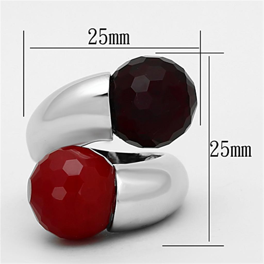 LOA903 - Rhodium Brass Ring with Synthetic Synthetic Glass in Multi Color Alamode