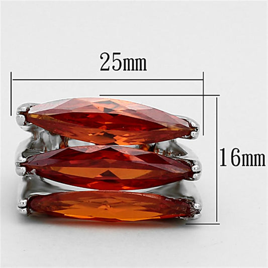 LOA917 - Rhodium Brass Ring with AAA Grade CZ in Orange-1