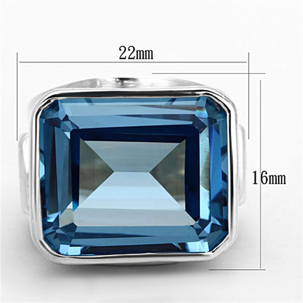 LOS669 - Silver 925 Sterling Silver Ring with Synthetic Spinel in Sea Blue-1