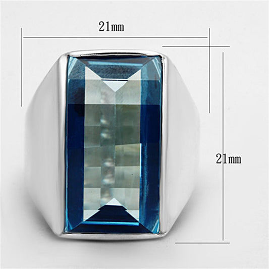LOS691 - Silver 925 Sterling Silver Ring with Synthetic Spinel in Sea Blue Alamode