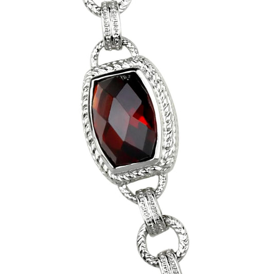 LOS877 - Rhodium 925 Sterling Silver Necklace with AAA Grade CZ in Garnet-1