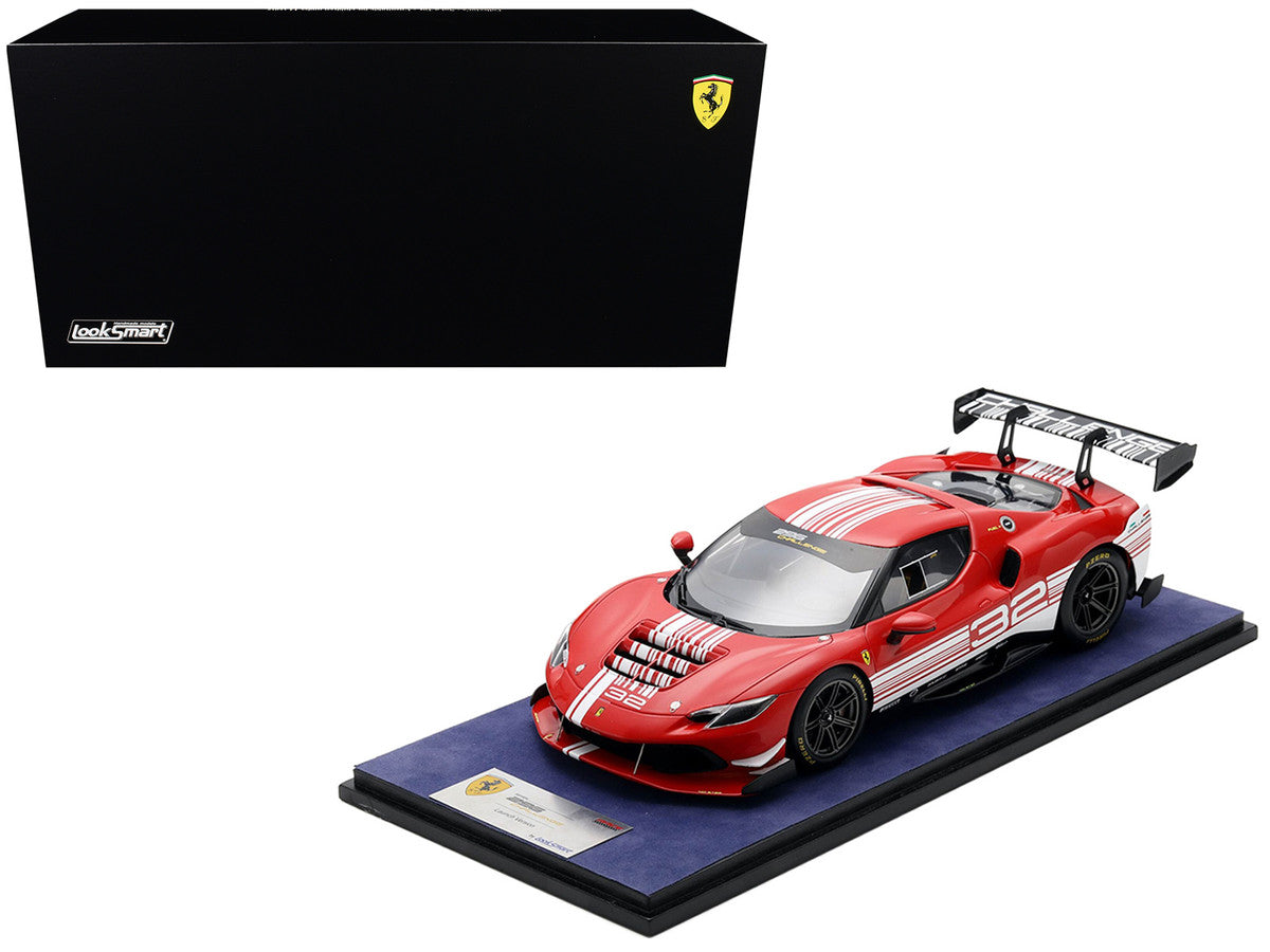 Ferrari 296 GT3 Challenge #32 "Launch Version" Red with White Stripes with Acrylic Display Case 1/18 Model Car by LookSmart LookSmart