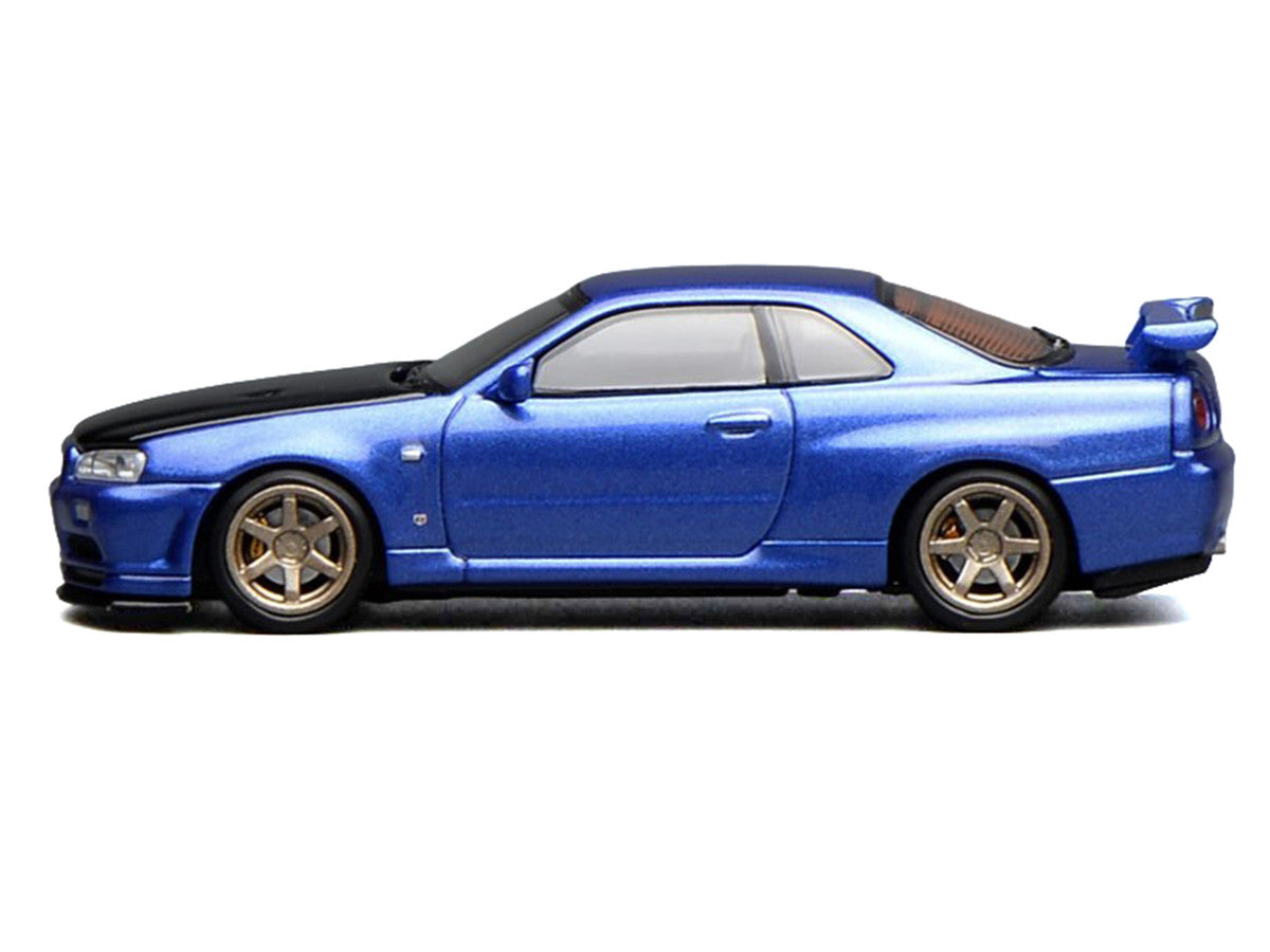 Nissan Skyline GT-R (R34) V-Spec II RHD (Right Hand Drive) Bayside Blue Metallic with Carbon Hood "Senior 64" Series 1/64 Diecast Model Car by MotorHelix-3