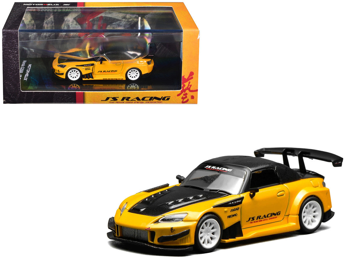 Honda S2000 RHD (Right Hand Drive) "J's Racing" New Indy Yellow Pearl with Carbon Hood and Top 1/64 Diecast Model Car by MotorHelix Motorhelix