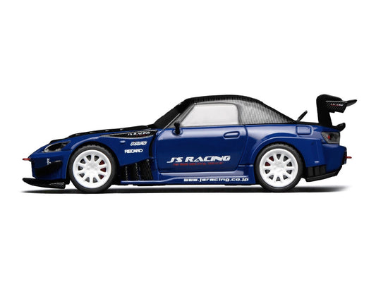Honda S2000 RHD (Right Hand Drive) "J's Racing" Apex Blue Pearl with Carbon Hood and Top 1/64 Diecast Model Car by MotorHelix Motorhelix