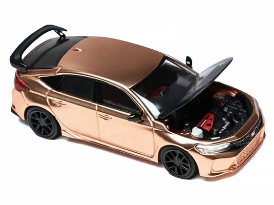 Honda Civic Type R (FL5) RHD (Right Hand Drive) Electroplating Copper Metallic with Carbon Hood "Hong Kong Toycar Salon 2025" "Senior 64" Series Limited Edition to 599 pieces Worldwide 1/64 Diecast Model Car by MotorHelix Motorhelix