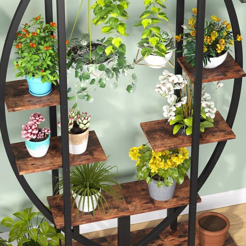 Set of 2 - Symmetrical Modern Metal Wood 10-Shelf Plant Stand FastFurnishings