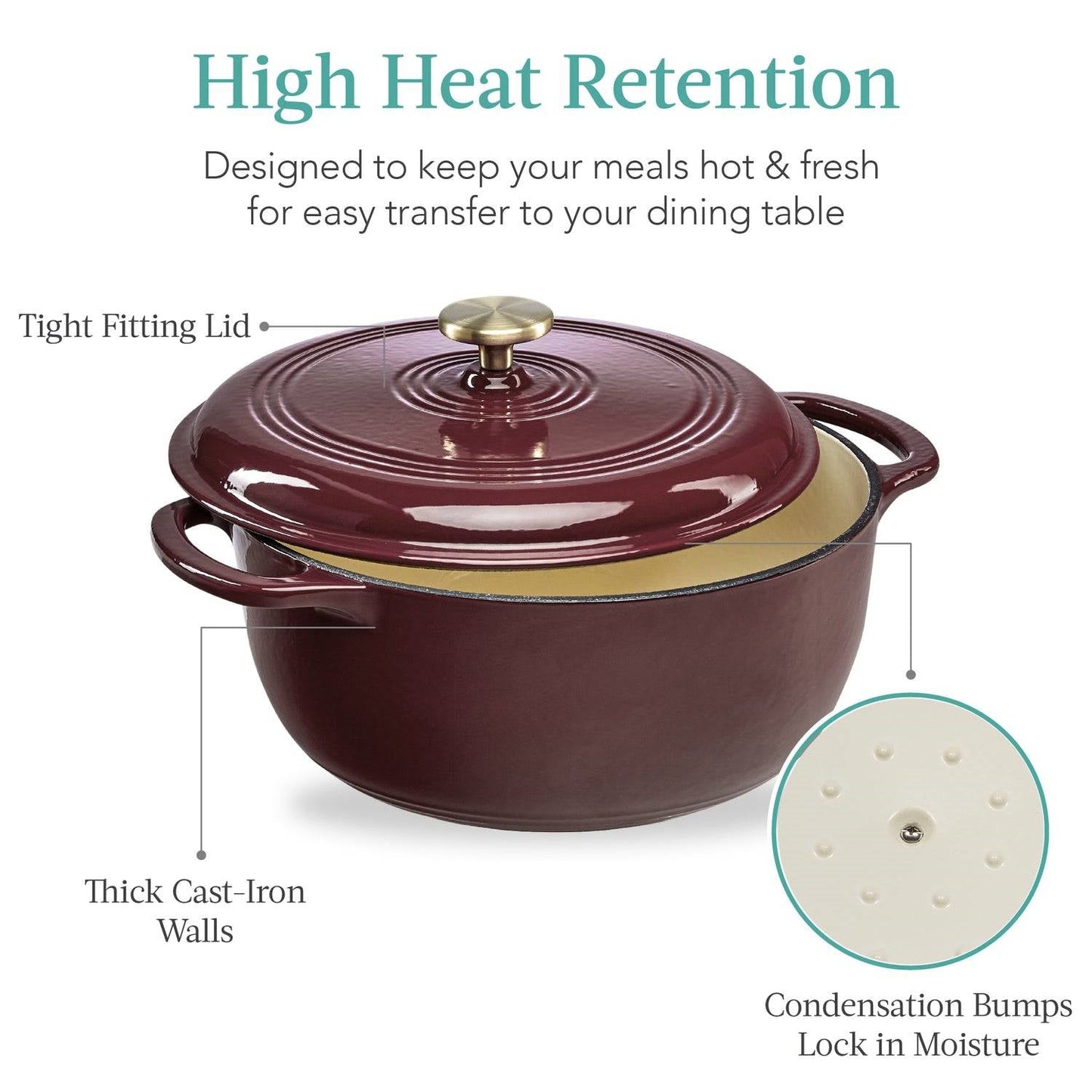 6 Quart Large Maroon Cabernet Red Enamel Cast-Iron Dutch Oven Kitchen Cookware FastFurnishings