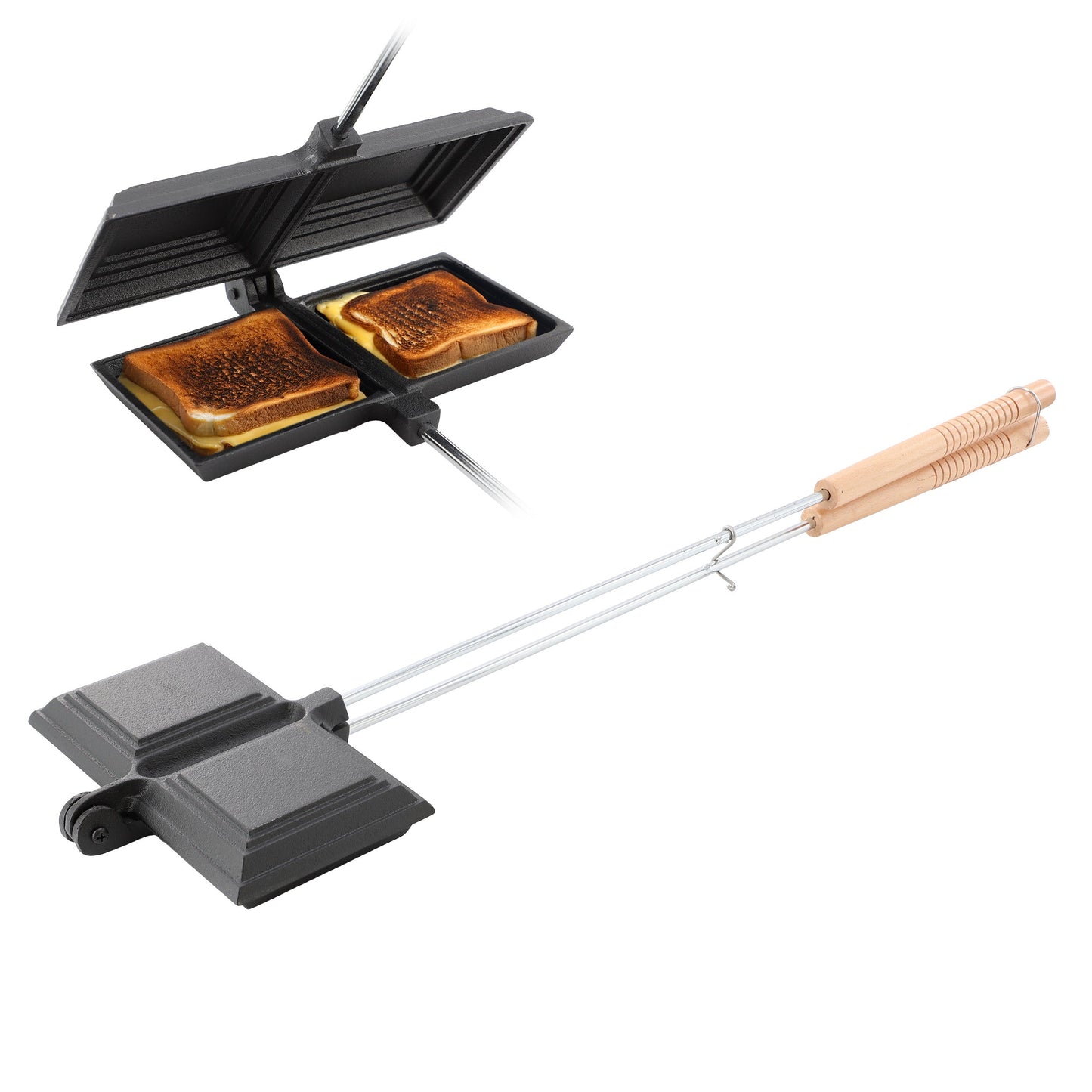 Megachef 8.26 Inch Cast Iron Pie Iron Outdoor/Camping Cookware with Long Handle W2B