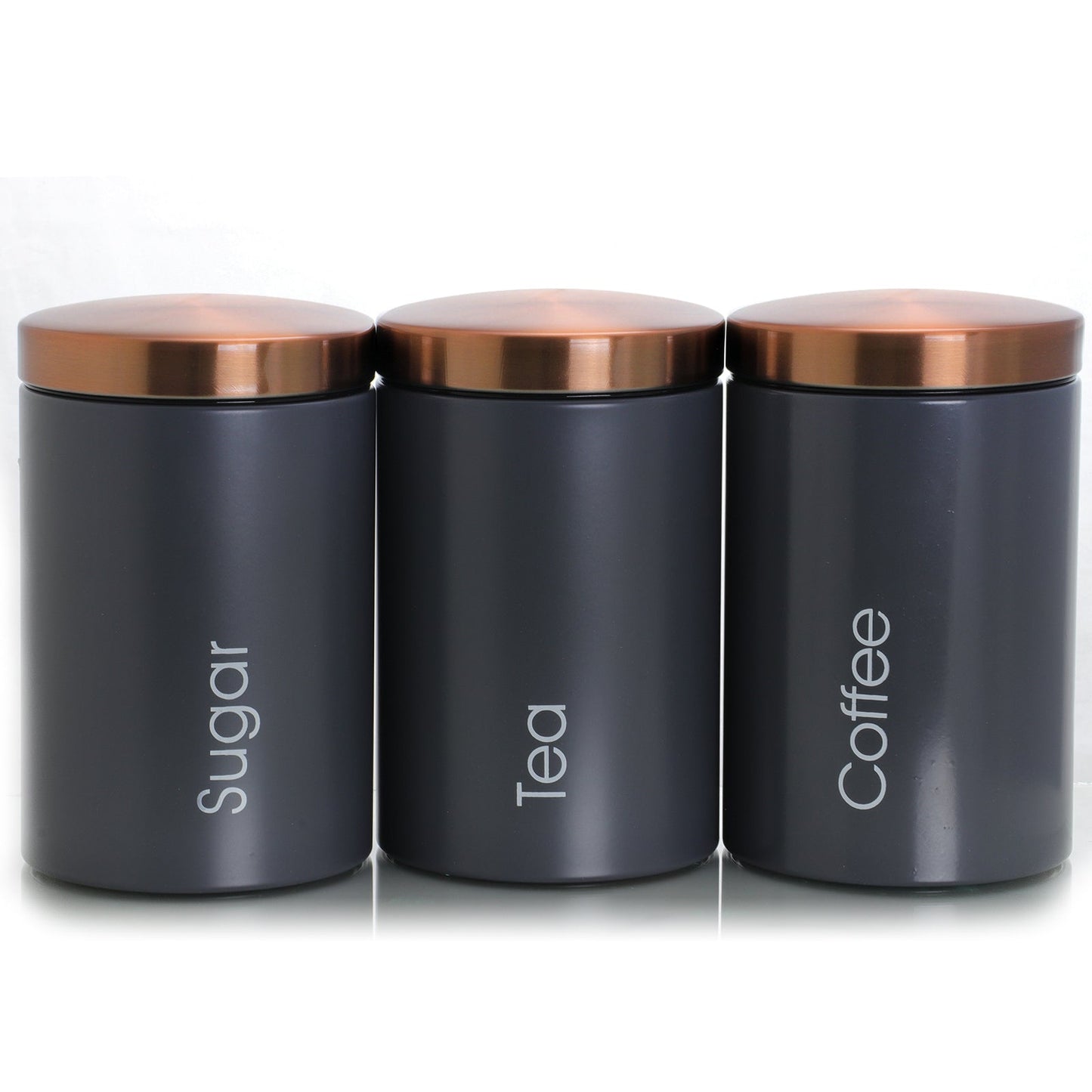 MegaChef Essential Kitchen Storage 3 Piece Sugar, Coffee and Tea Canister Set in Matte Gray W2B