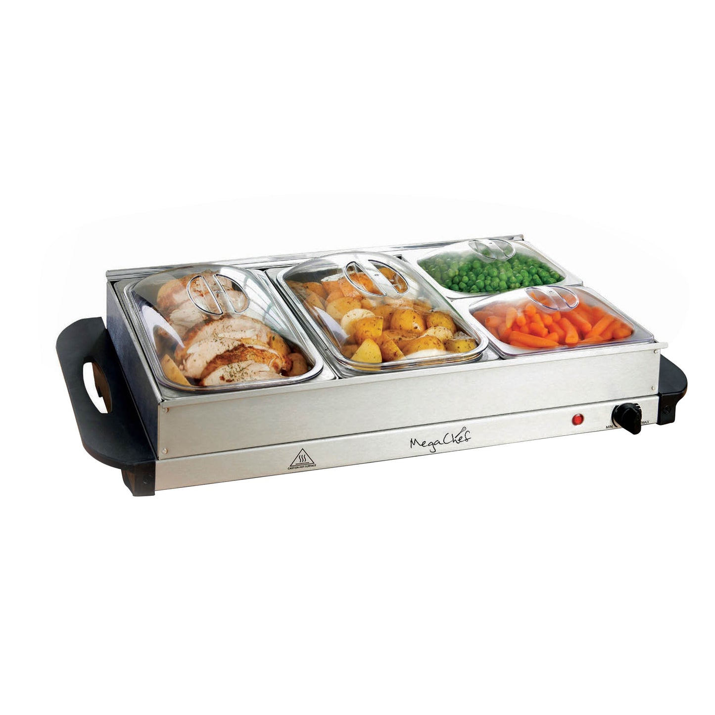 MegaChef Buffet Server & Food Warmer With 4 Removable Sectional Trays , Heated Warming Tray and Removable Tray Frame W2B