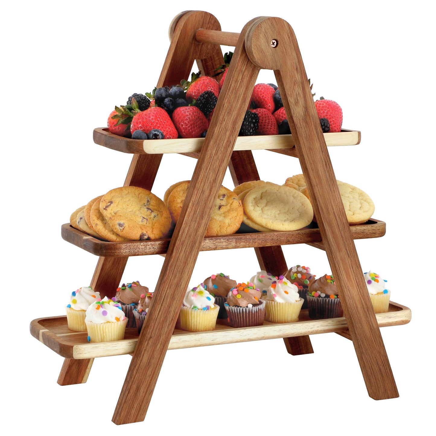 MegaChef Acacia Wood 3 Tiered Rectangular Ladder Tray Set W2B