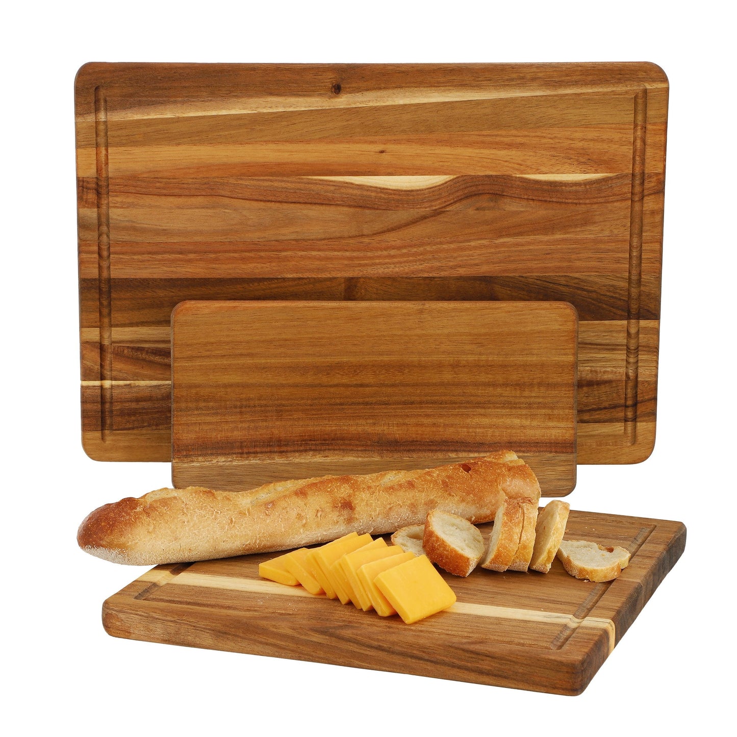 MegaChef 3 Piece Acacia Wood Cutting, Prep and Serving Boards W2B