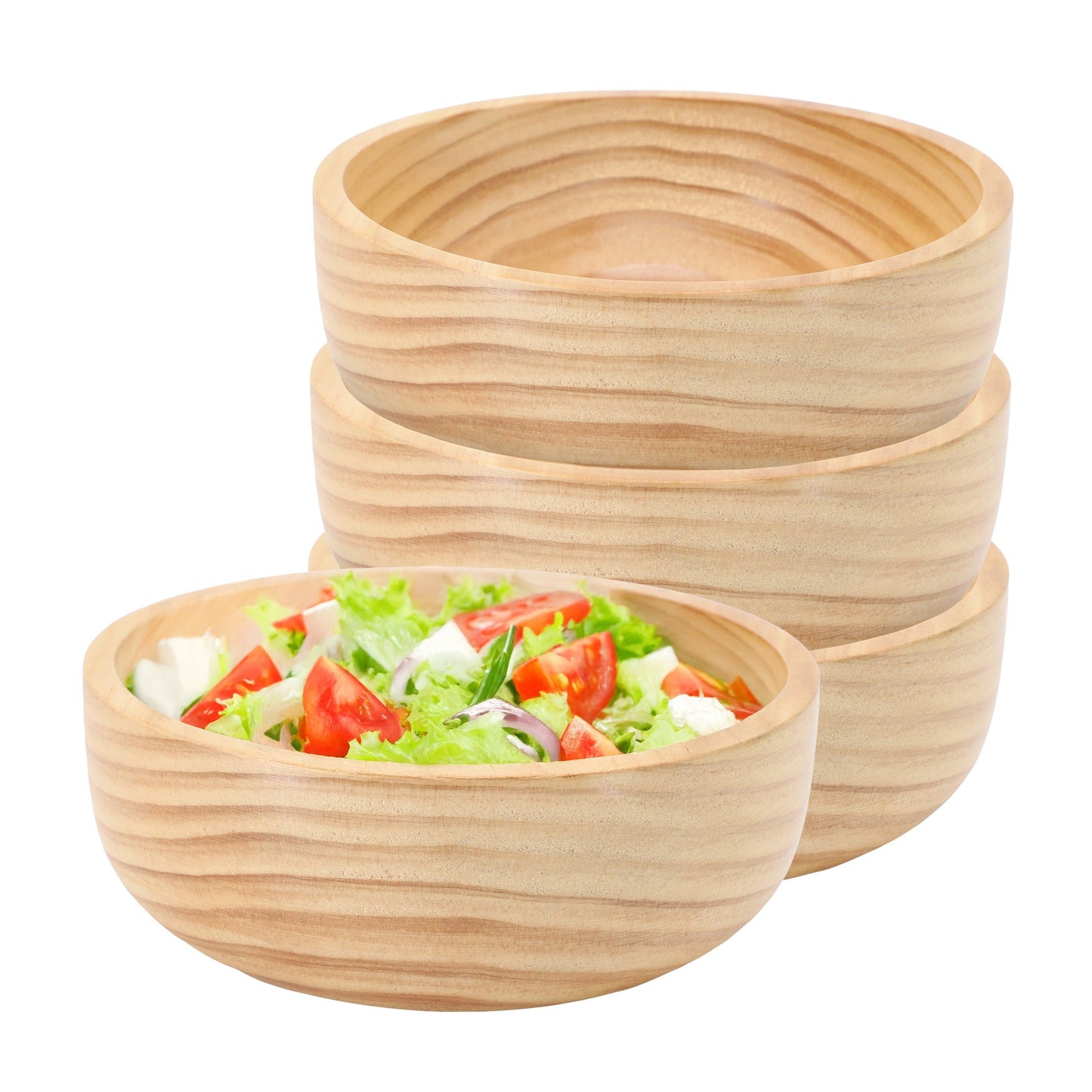 MegaChef 4 Piece 7 Inch Light Acacia Wood Serving Bowl W2B