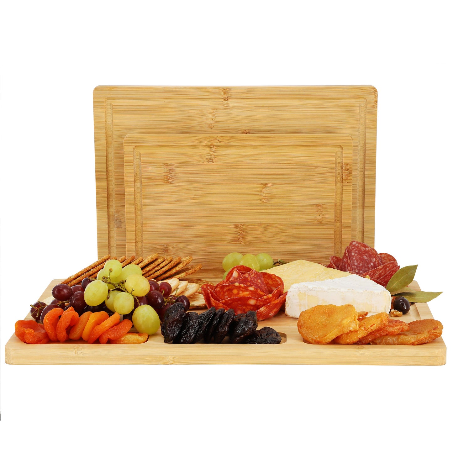 MegaChef 3 Piece Bamboo Cutting, Prep and Serving Boards W2B