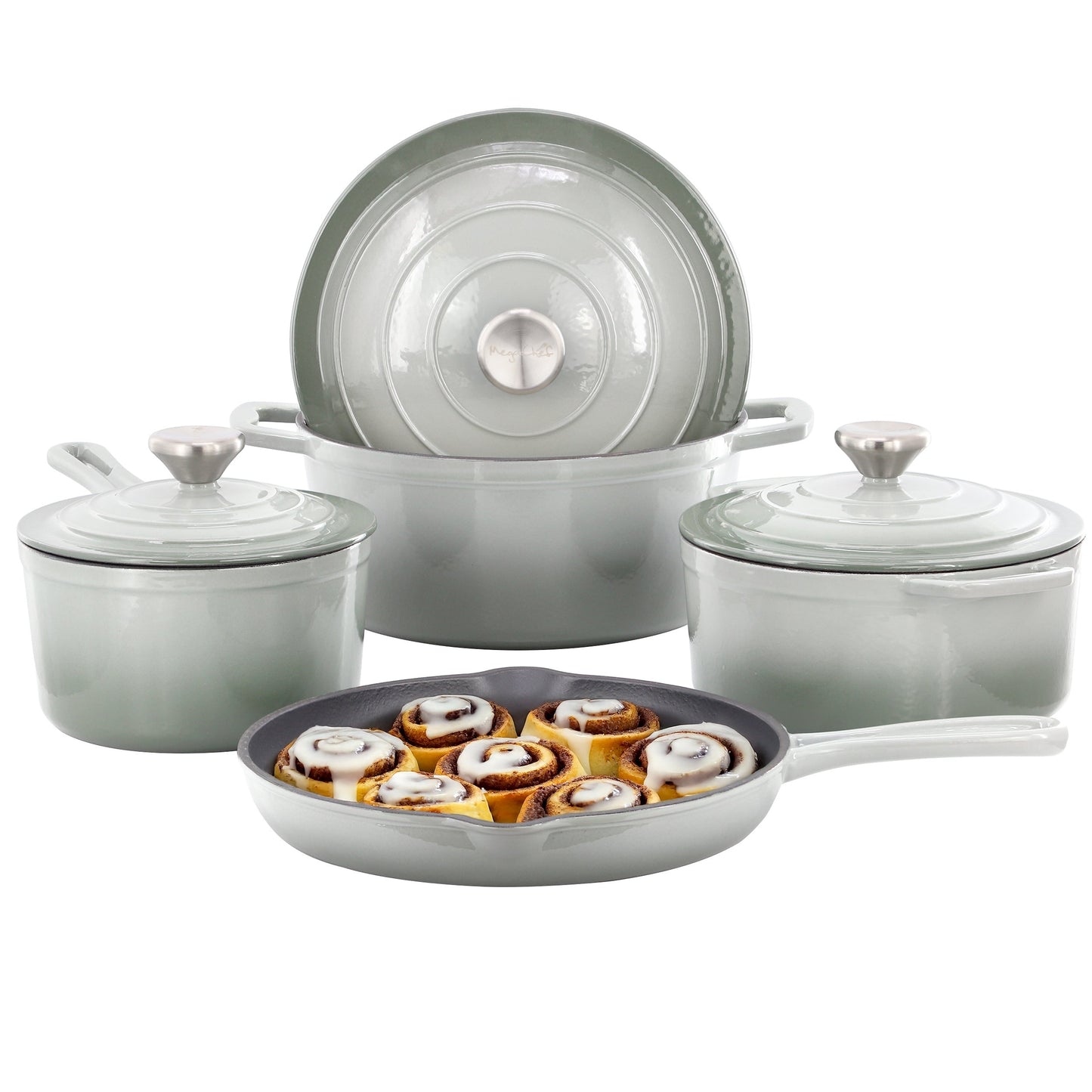 MegaChef 7 Piece Enameled Cast Iron Cookware Set in Gray W2B