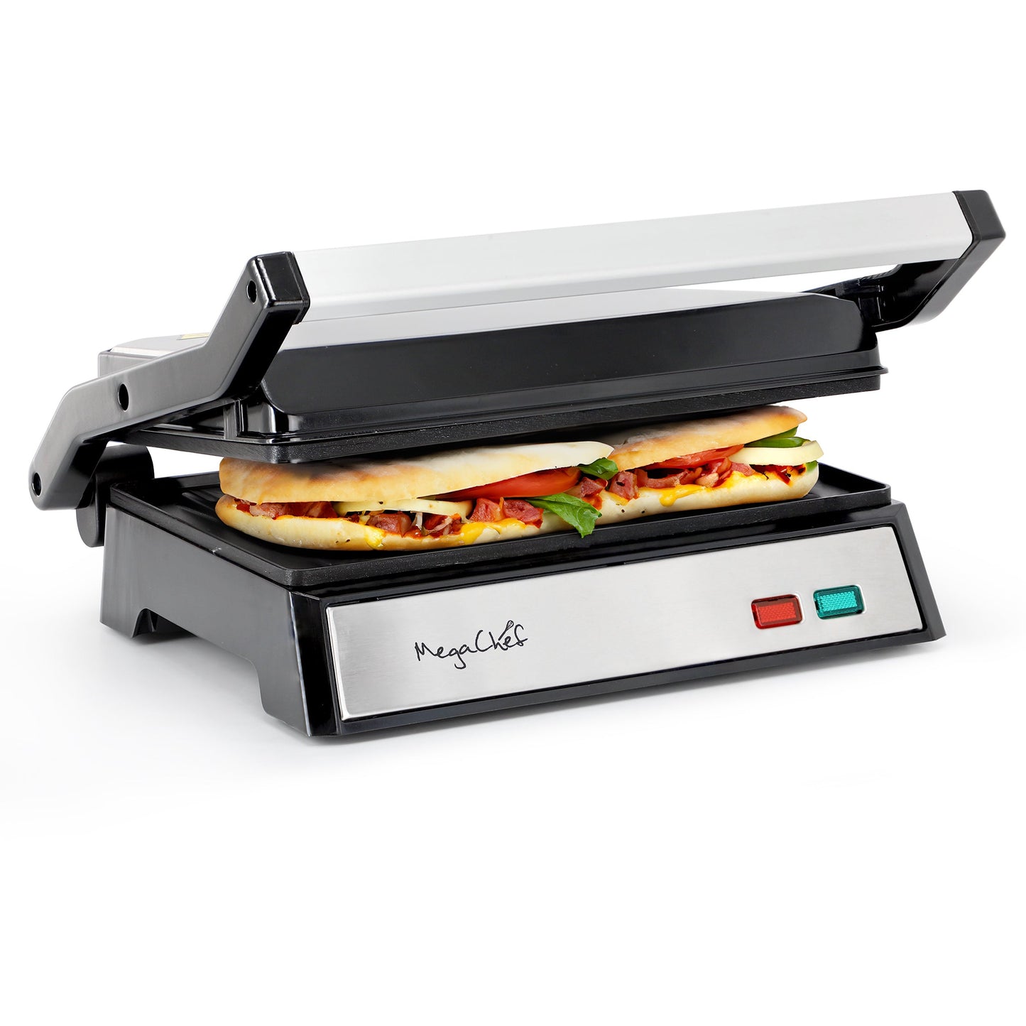 MegaChef Electric Dual Plate Non-Stick Panini Grill Contact Press with Drip Tray W2B