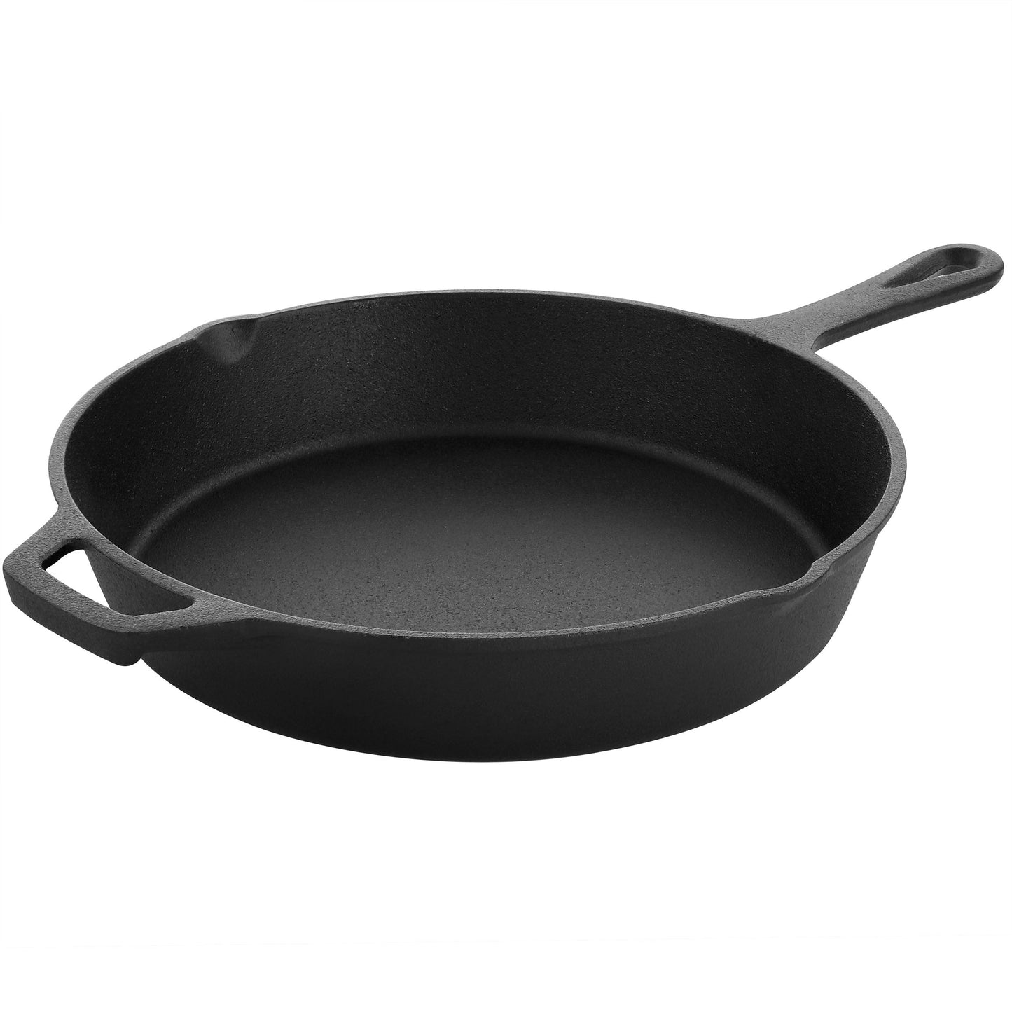 MegaChef 10 Inch Round Preseasoned Cast Iron Frying Pan with Handle in Black W2B
