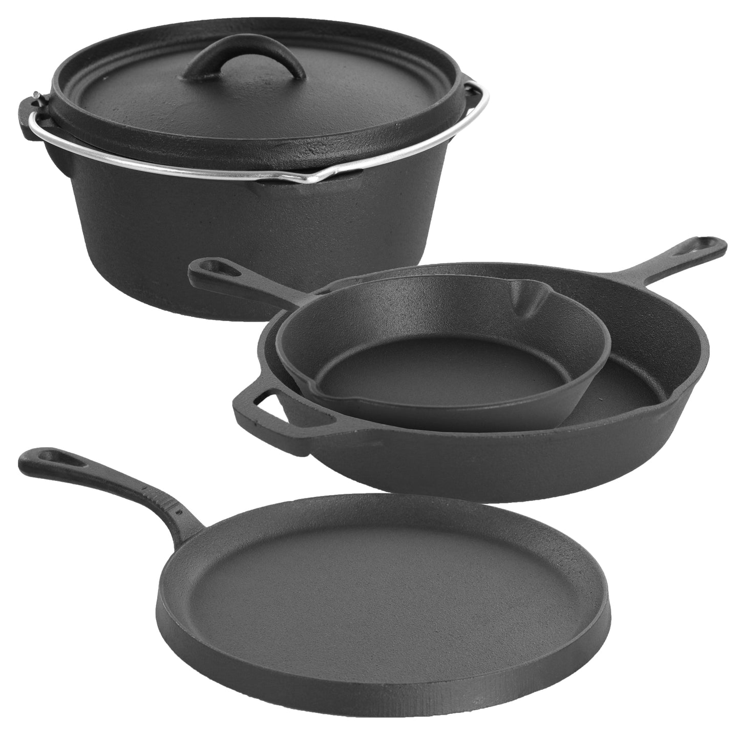MegaChef Pre-Seasoned Cast Iron 5-Piece Kitchen Cookware Set, Pots and Pans W2B