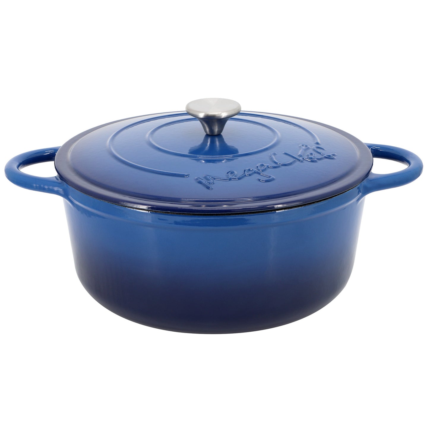 MegaChef 6.35 Quart Round Enameled Cast Iron Dutch Oven with Self Basting Lid in Dark Blue W2B