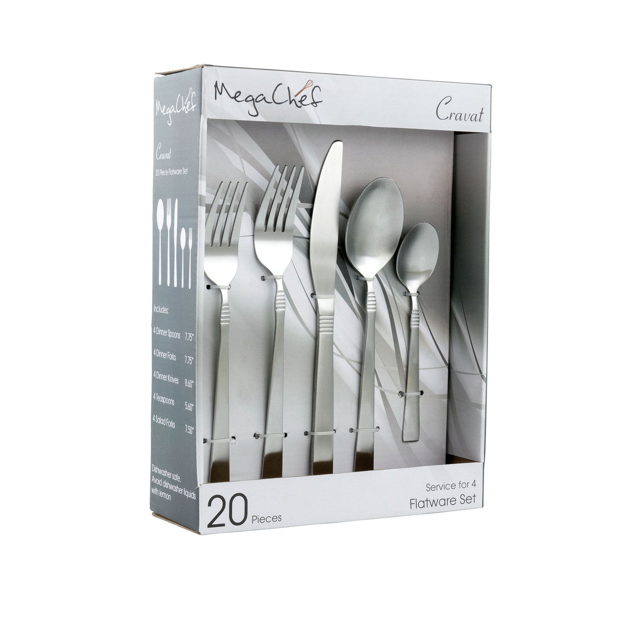 Mega Chef Cravat 20 Piece Flatware Utensil Set, Stainless Steel Silverware Metal Service for 4 in M MegaChef