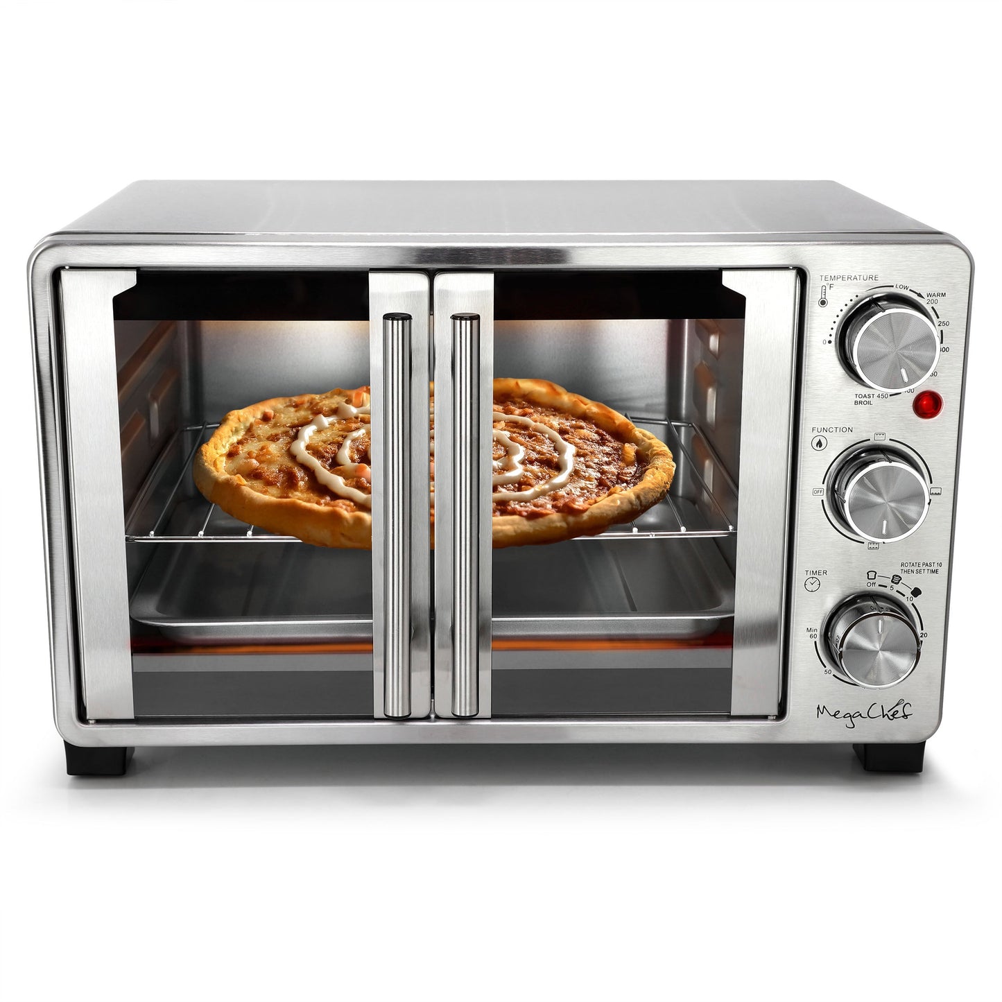 MegaChef 26.4 Quart French Door Multi-Function Stainless Steel Electric Toaster Oven with Temperature Control and Timer W2B