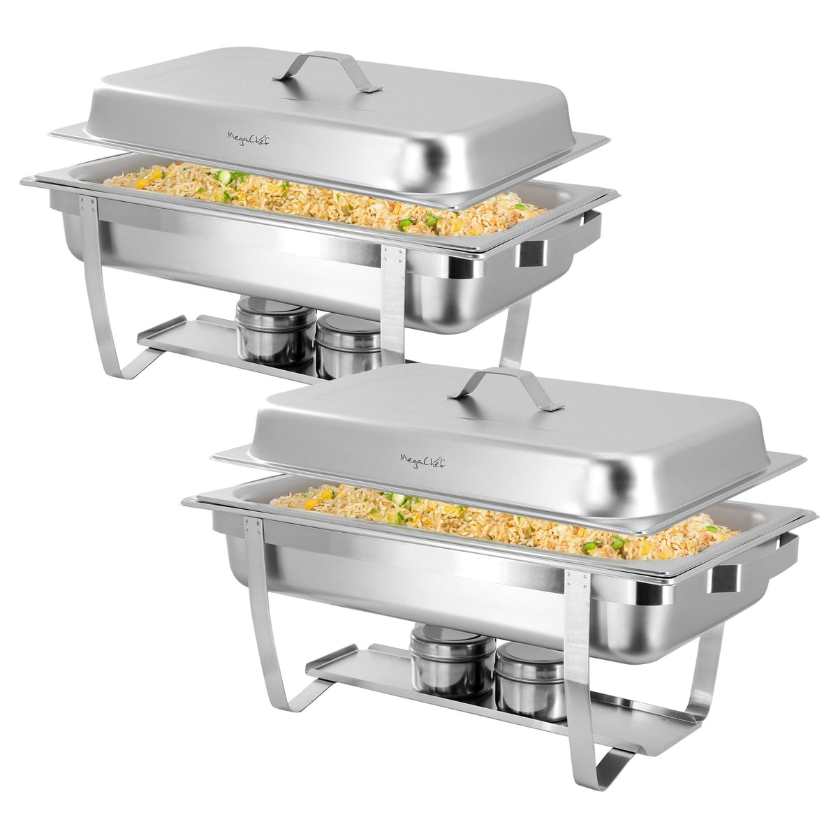 MegaChef 9.5 Quart Stackable Stainless Steel Professional Chafing Dish/Food Warmer/Buffet Server Serving Trays, Set of 2 W2B