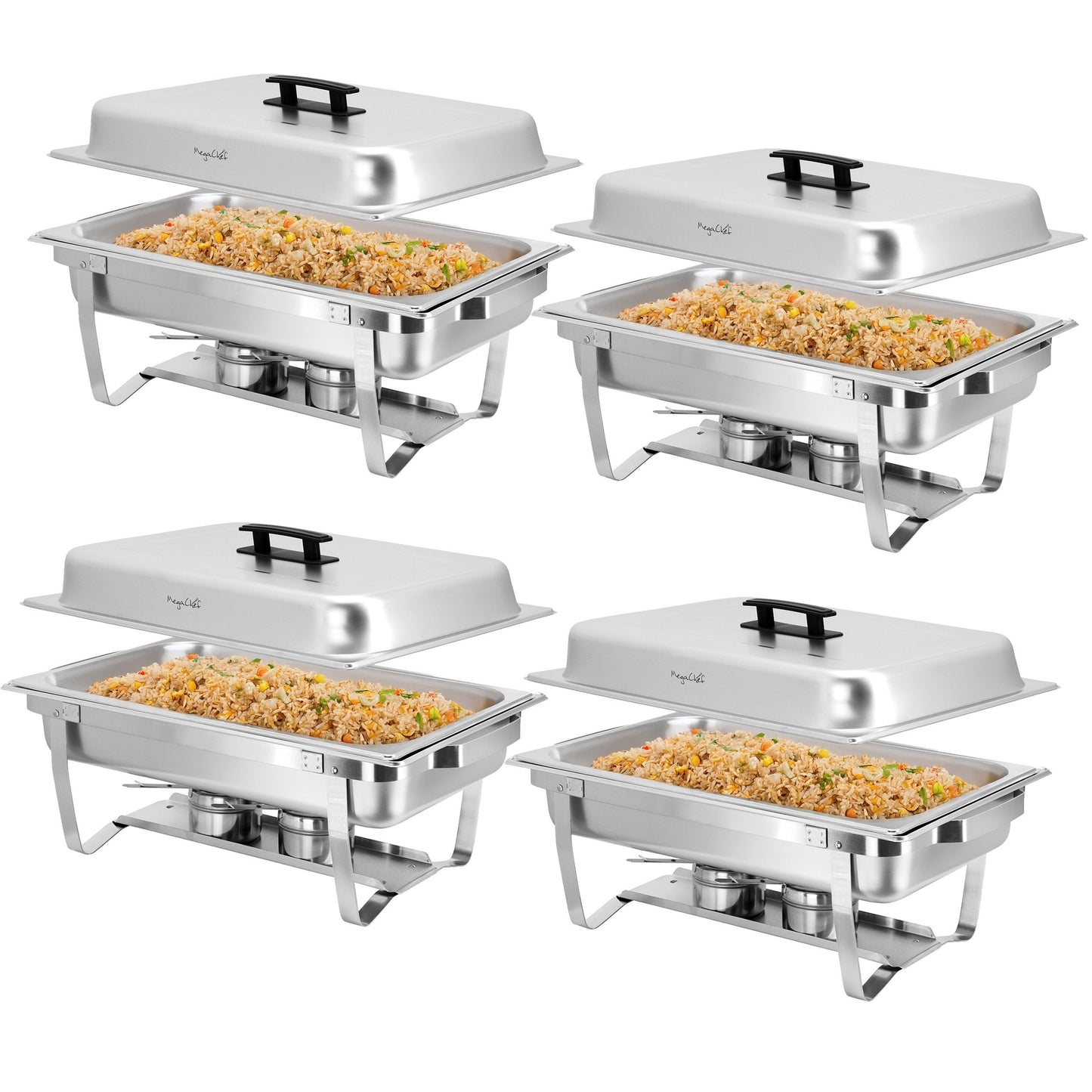 MegaChef 9.5 Quart Foldable Stainless Steel Professional Chafing Dish/Food Warmer/Buffet Server Serving Trays, Set of 4 W2B