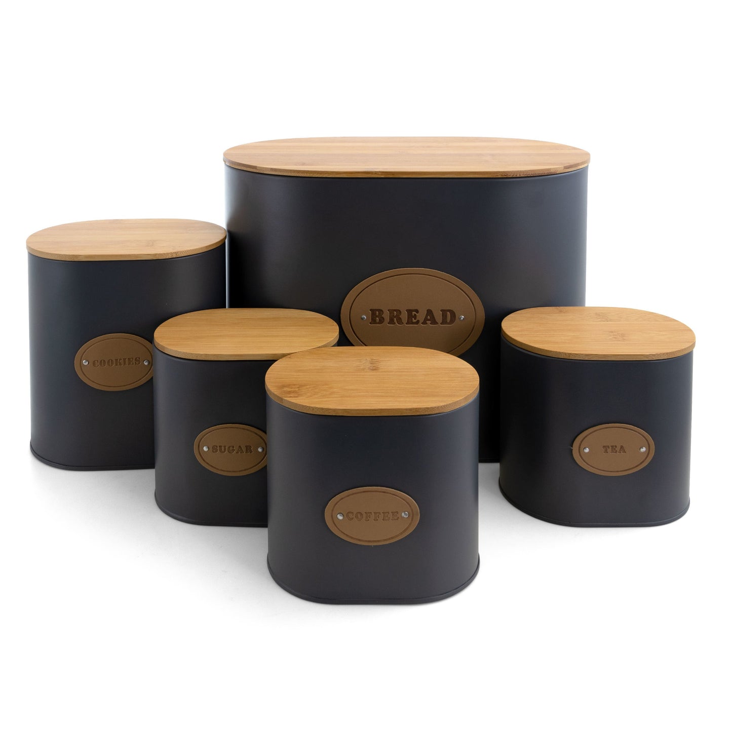 MegaChef Kitchen Food Storage and Organization 5 Piece Canister Set in Grey with Bamboo Lids W2B