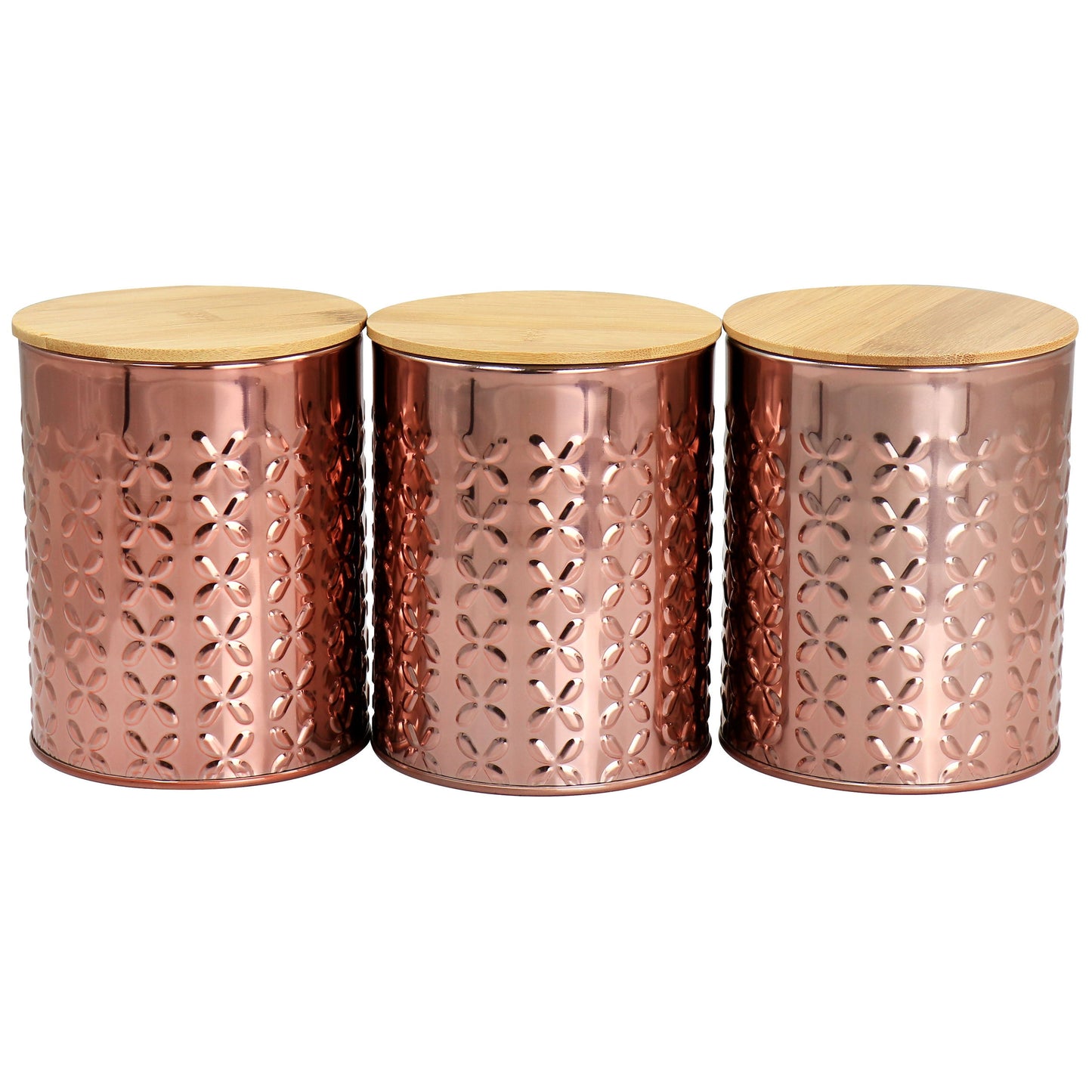 MegaChef 3 Piece Golden Kitchen Canister Set with Bamboo Lids in Rose Gold W2B