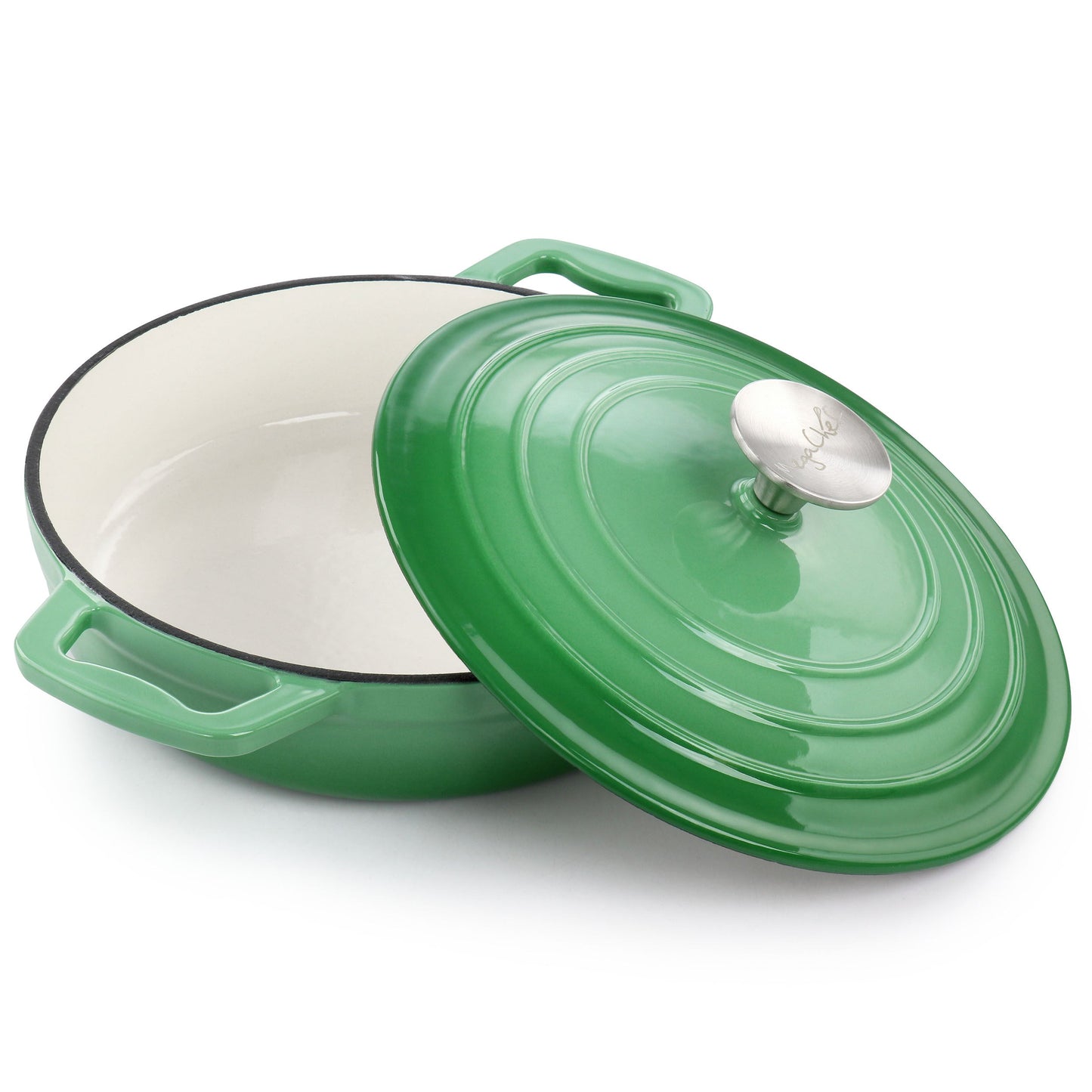 MegaChef 2 Quart Round Enameled Cast Iron Braiser Pan in Green W2B