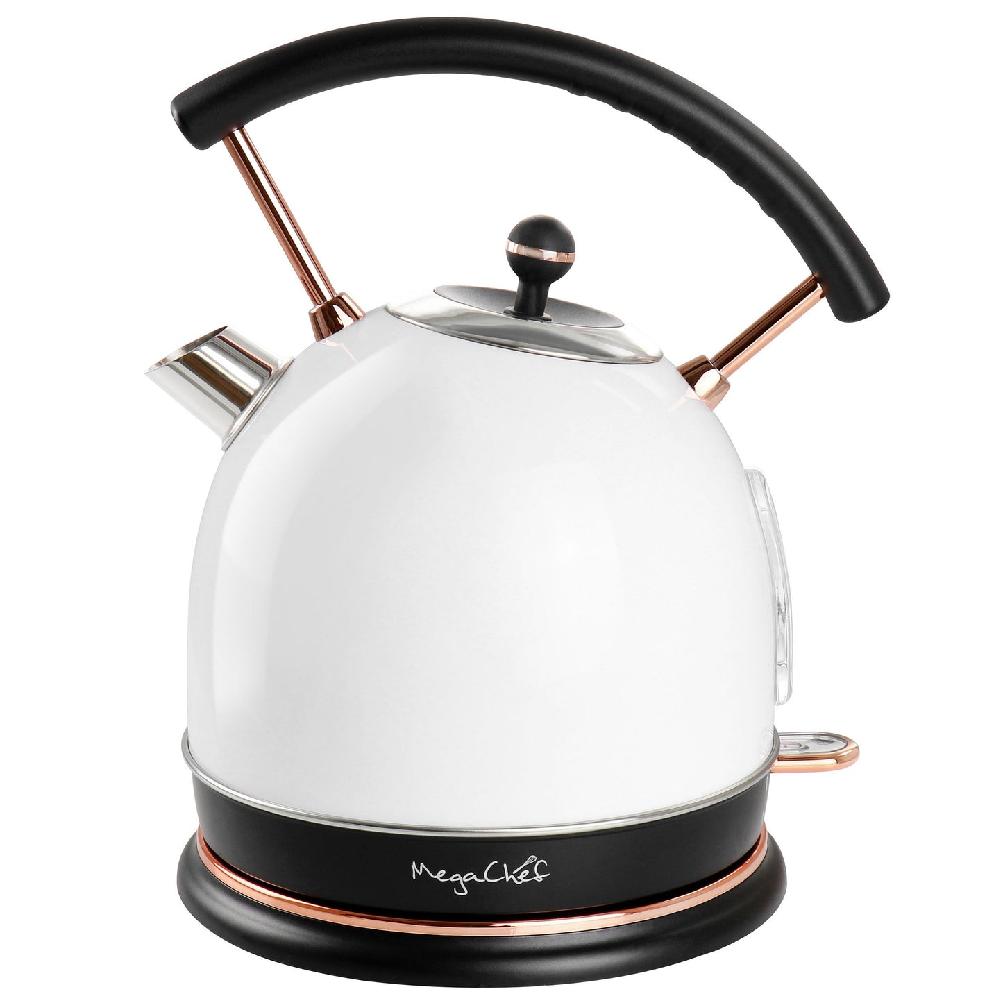 MegaChef 1.9 Quart Half Circle Electric Tea Kettle in White W2B