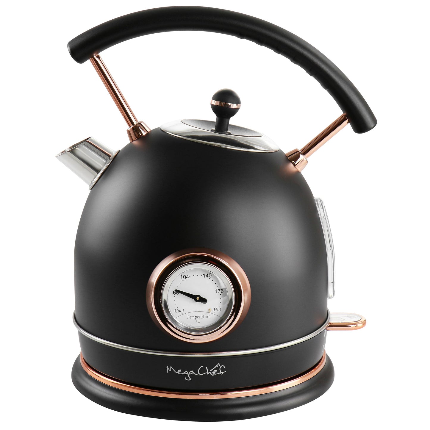 MegaChef 1.9 Quart Half Circle Electric Tea Kettle with Thermostat in Matte Black W2B