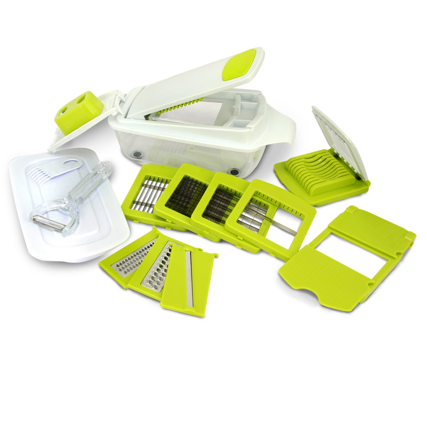 MegaChef 8-in-1 Multi-Use Slicer Dicer and Chopper with Interchangeable Blades, Vegetable and Fruit Peeler and Soft Slicer W2B