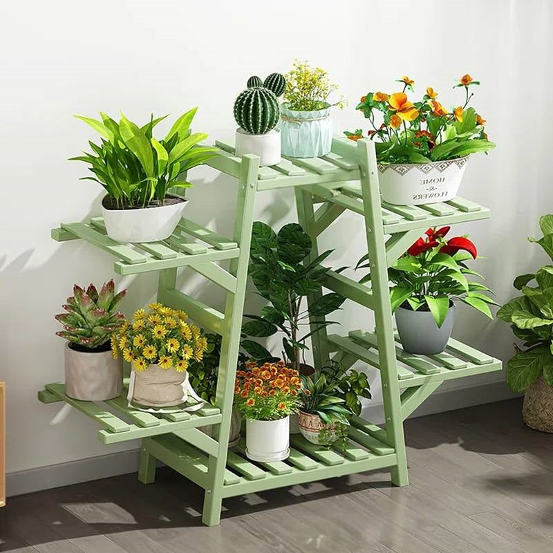 Indoor Outdoor Bamboo Wood 6-Shelf Flower Pot Plant Stand in Green Finish FastFurnishings