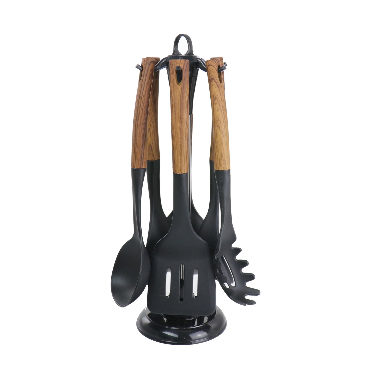 MegaChef Black Nylon Cooking Utensils with Wood Design, Set of 7 W2B