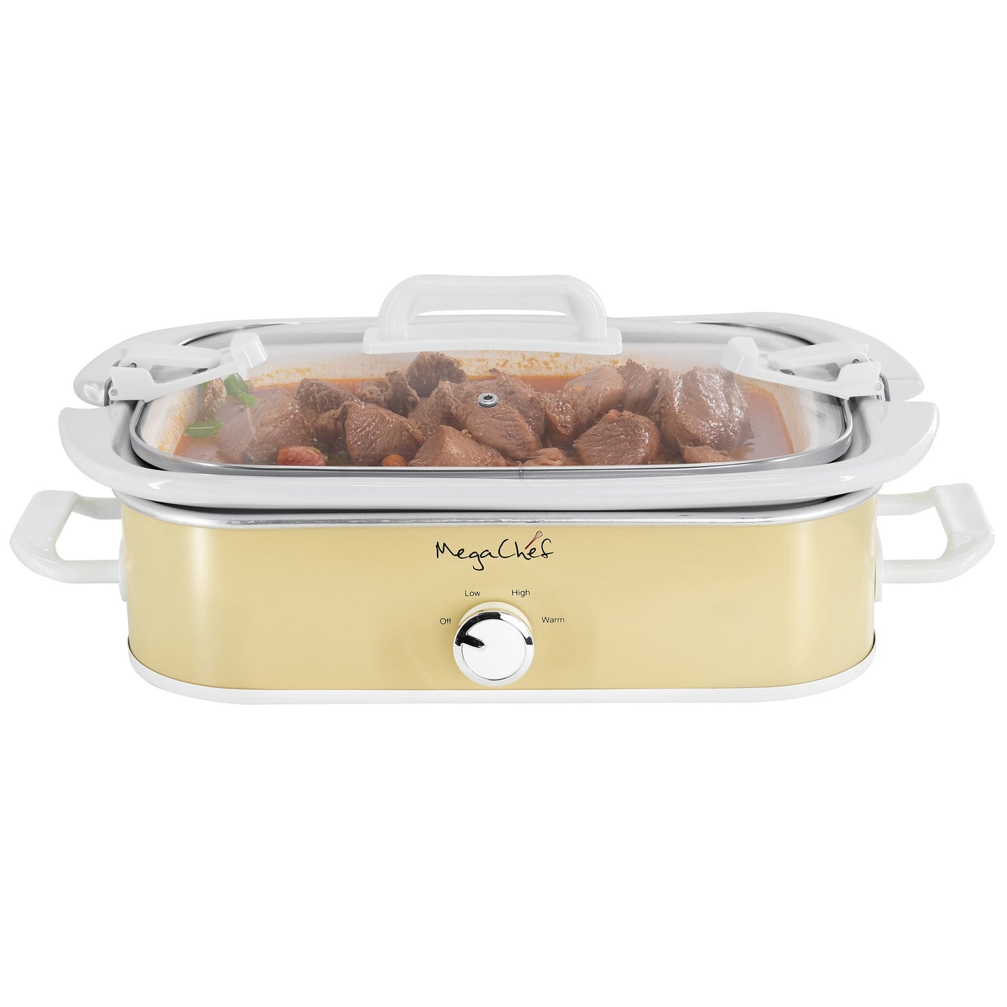 MegaChef 3.5 Quart Casserole Slow Cooker with 3 Temperature Settings in Cream W2B