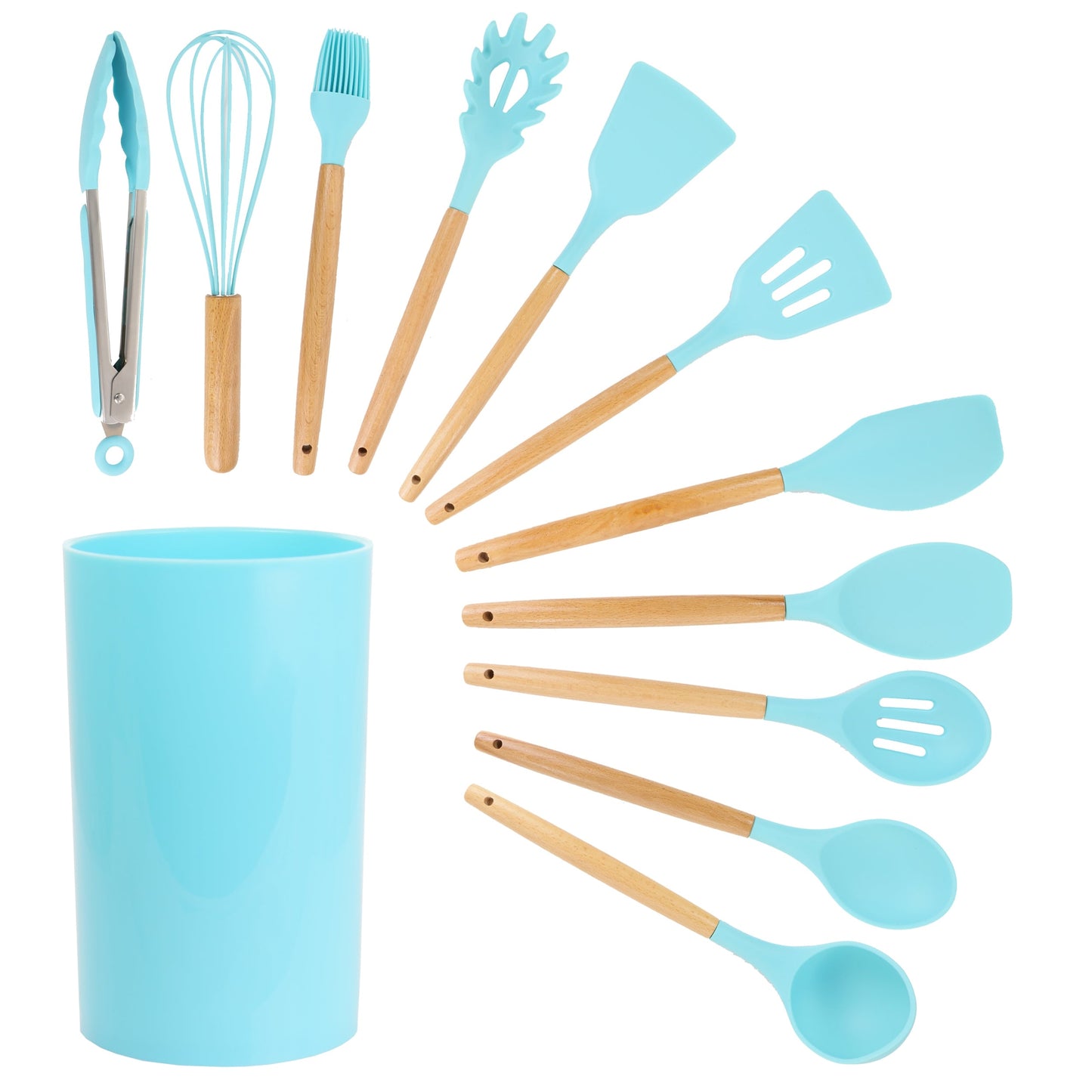 MegaChef Light Teal Silicone and Wood Cooking Utensils, Set of 12 W2B