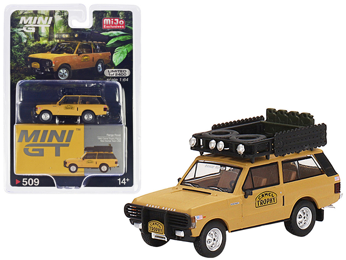 Range Rover with Roofrack Tan "Camel Trophy - Papua New Guinea Team USA" (1982) Limited Edition to 2400 pieces Worldwide 1/64 Diecast Model Car by Mini GT Mini GT