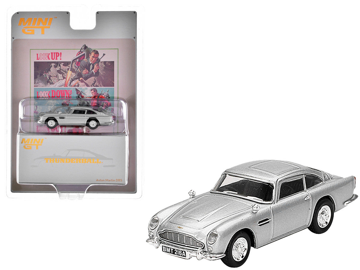 Aston Martin DB5 RHD (Right Hand Drive) Birch Silver Metallic 007 James Bond "Thunderball" (1965) Movie Limited Edition 1/64 Diecast Model Car by Mini GT Mini GT