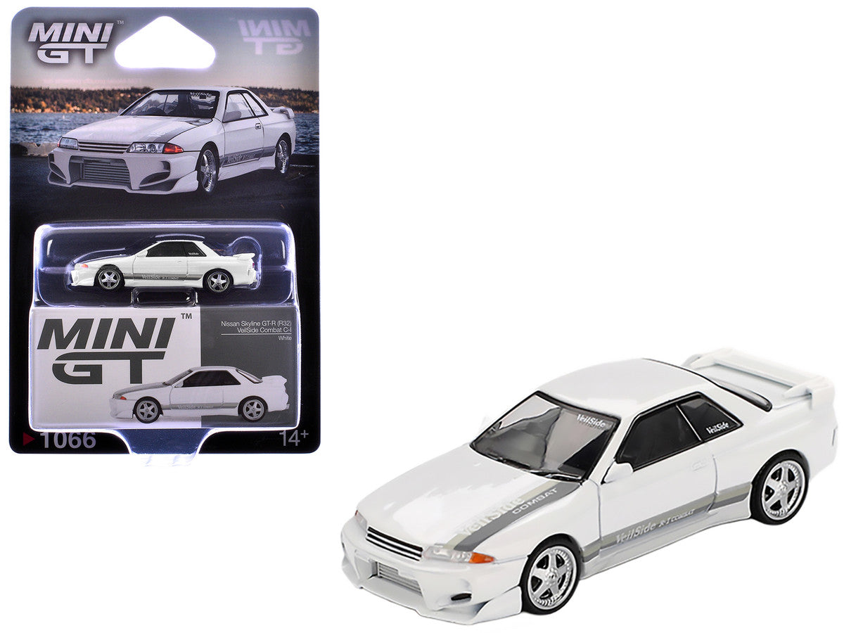 Nissan Skyline GT-R (R32) RHD (Right Hand Drive) "Veilside Combat C-I" White with Gray Stripes Limited Edition 1/64 Diecast Model Car by Mini GT Mini GT