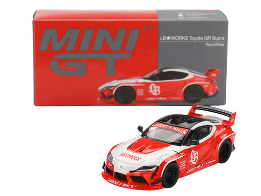 Toyota GR Supra "LB-Works" Red with White Stripes and Black Top Limited Edition 1/64 Diecast Model Car by Mini GT-1