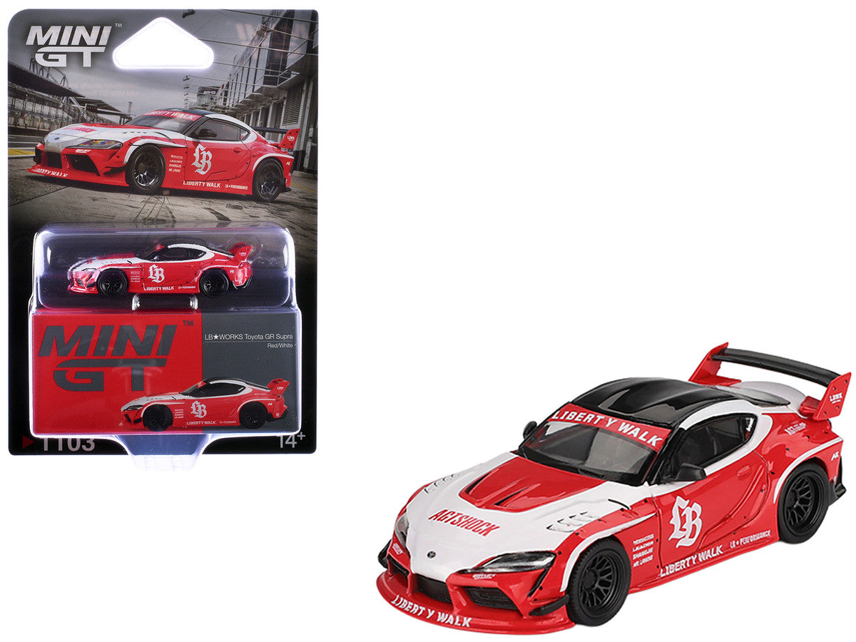 Toyota GR Supra "LB-Works" Red with White Stripes and Black Top Limited Edition 1/64 Diecast Model Car by Mini GT-3