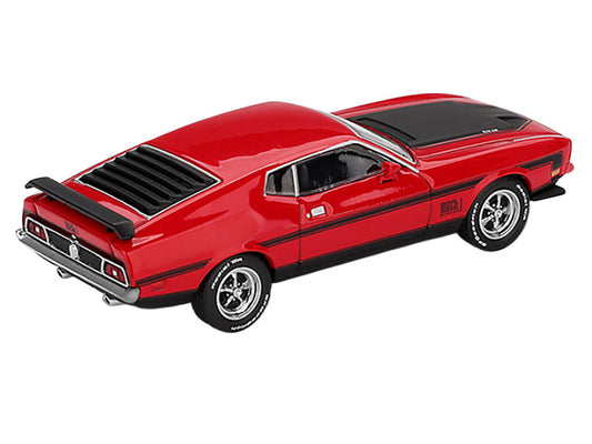 1971 Ford Mustang Mach 1 Race Red with Black Hood and Stripes Limited Edition 1/64 Diecast Model Car by Mini GT-1
