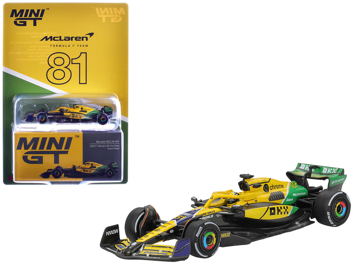 McLaren MCL38 #81 Oscar Piastri 2nd Place Formula One F1 "Monaco GP" (2024) Limited Edition 1/64 Diecast Model Car by Mini GT Mini GT