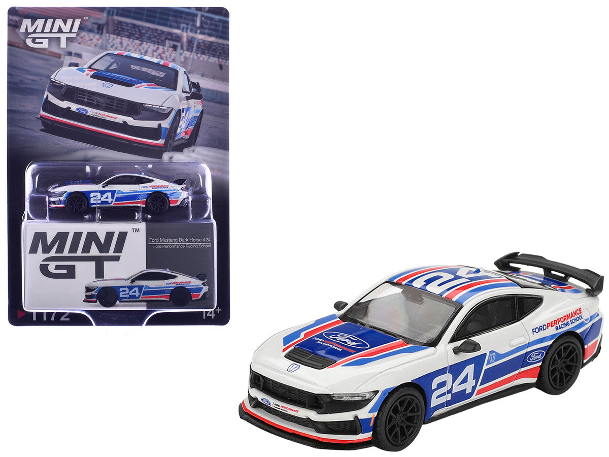 Ford Mustang Dark Horse #24 "Ford Performance Racing School" White with Red and Blue Graphics Limited Edition 1/64 Diecast Model Car by Mini GT Mini GT