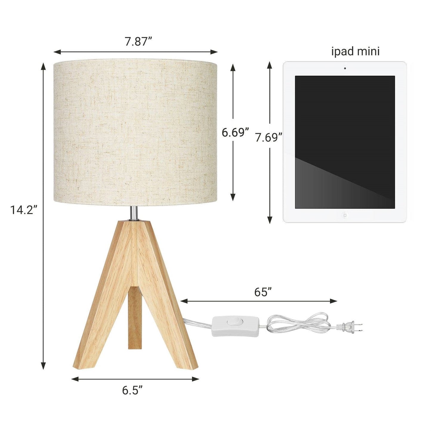 Set of 2 - Solid Wood Tripod Table Lamp with Beige Linen Drum Shade-4