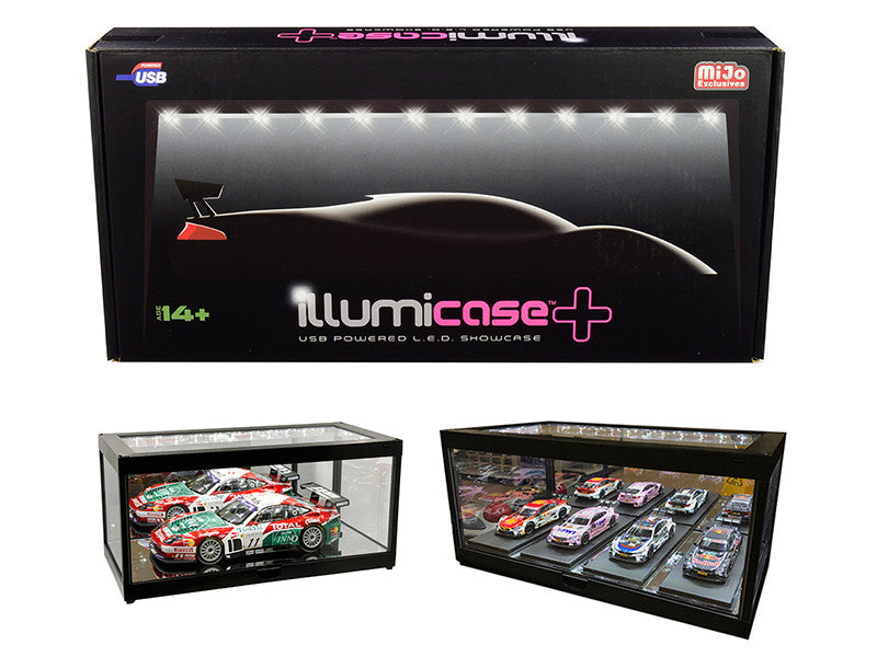 Black Collectible Display Show Case Illumicase+ with LED Lights and Mirror Base and Back for 1/64 1/43 1/32 1/24 1/18 Scale Models by Illumibox Illumibox